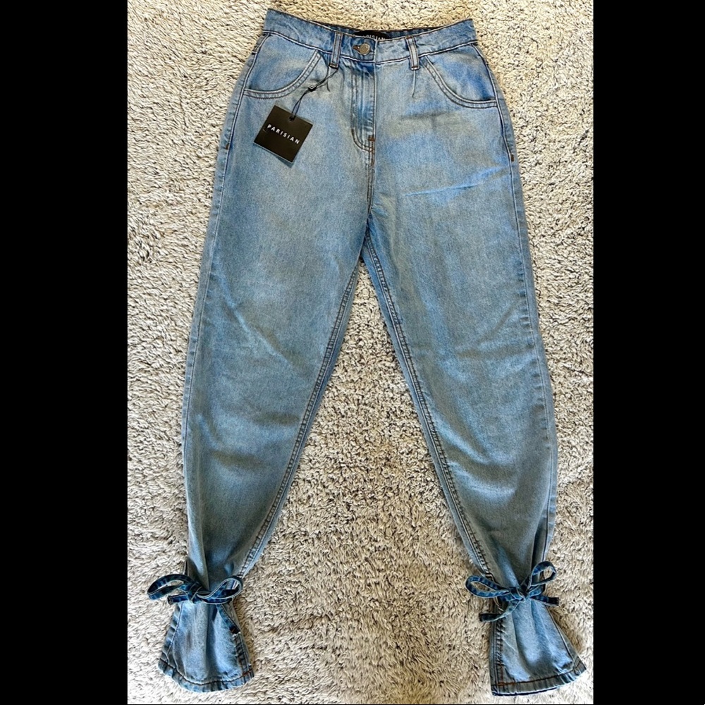 Light Blue Tie Detail High Waist Jeans